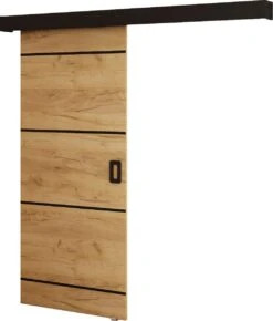 InspireMe - Système De Porte Coulissante Avec Rail - 90x204cm - MAY IV - Chêne Doré + Cadre Zwart + Poignée Zwart