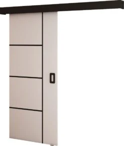 InspireMe - Système De Porte Coulissante Avec Rail - 90x204cm - MAY V - Wit Mat + Cadre Zwart + Poignée Zwart Avec Système Soft-Close