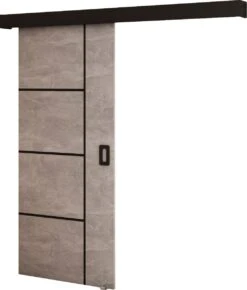 InspireMe - Système De Porte Coulissante Avec Rail - 90x204cm - MAY V - Béton + Cadre Zwart + Poignée Zwart Avec Système Soft-Close