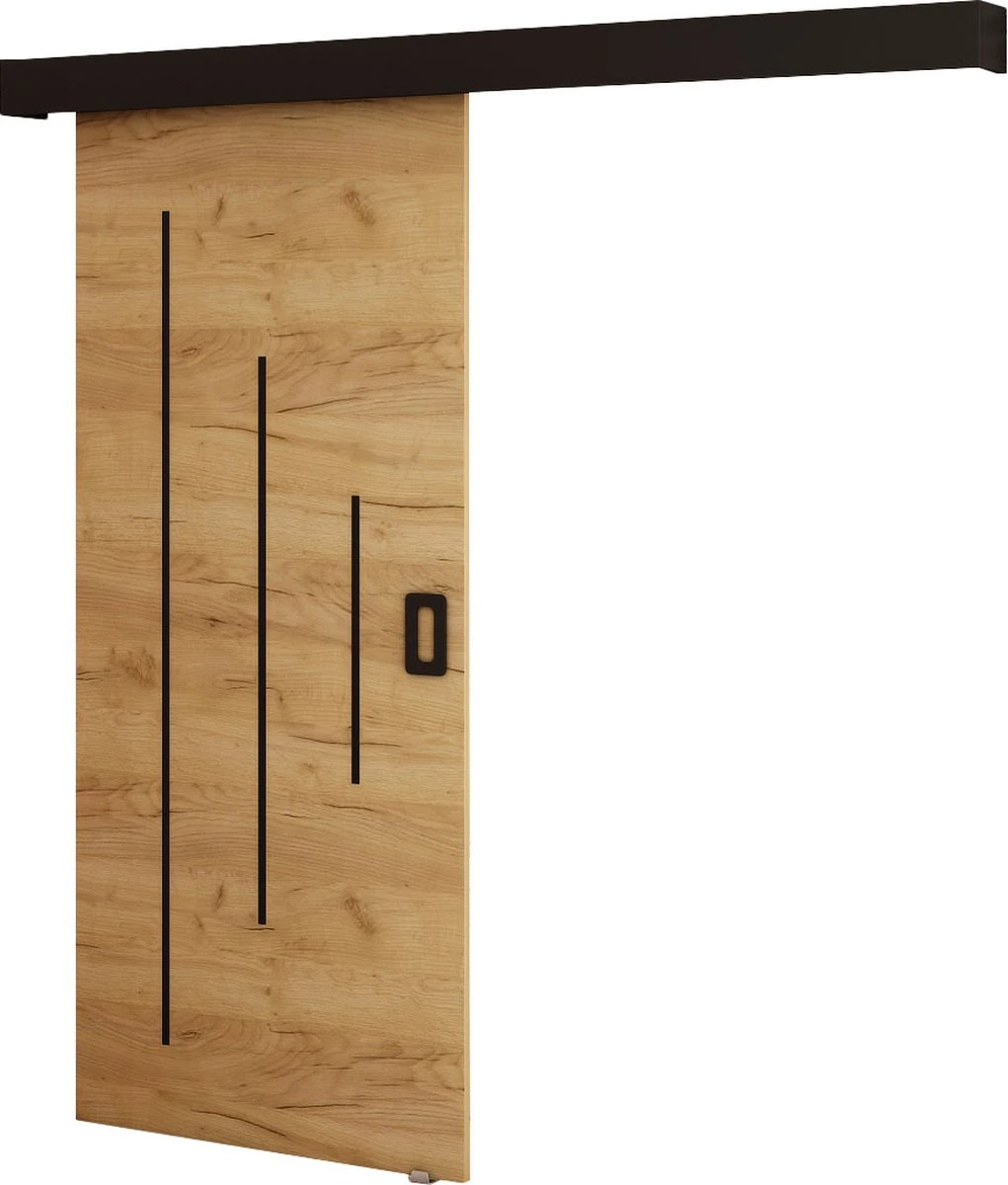 InspireMe - Système De Porte Coulissante Avec Rail - 90x204cm - MAY Y - Chêne Doré + Cadre Zwart + Poignée Zwart Avec Système Soft-Close 1 InspireMe - Système De Porte Coulissante Avec Rail - 90x204cm - MAY Y - Chêne Doré + Cadre Zwart + Poignée Zwart Avec Système Soft-Close