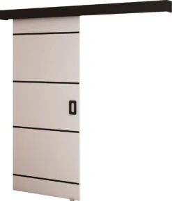 InspireMe - Système De Porte Coulissante Avec Rail - 90x204cm - MAY IV - Wit Mat + Cadre Zwart + Poignée Zwart Avec Système Soft-Close