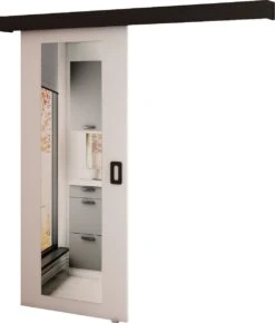 InspireMe - Système De Porte Coulissante Avec Rail Et Miroir - 90x204cm - MAY II - Wit Mat + Cadre Zwart + Poignée Zwart Avec Système Soft-Close