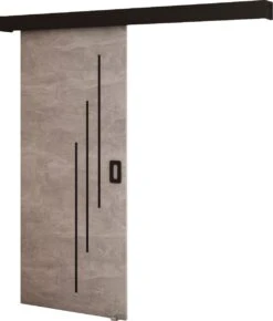 InspireMe - Système De Porte Coulissante Avec Rail - 90x204cm - MAY VI - Béton + Cadre Zwart + Poignée Zwart Avec Système Soft-Close