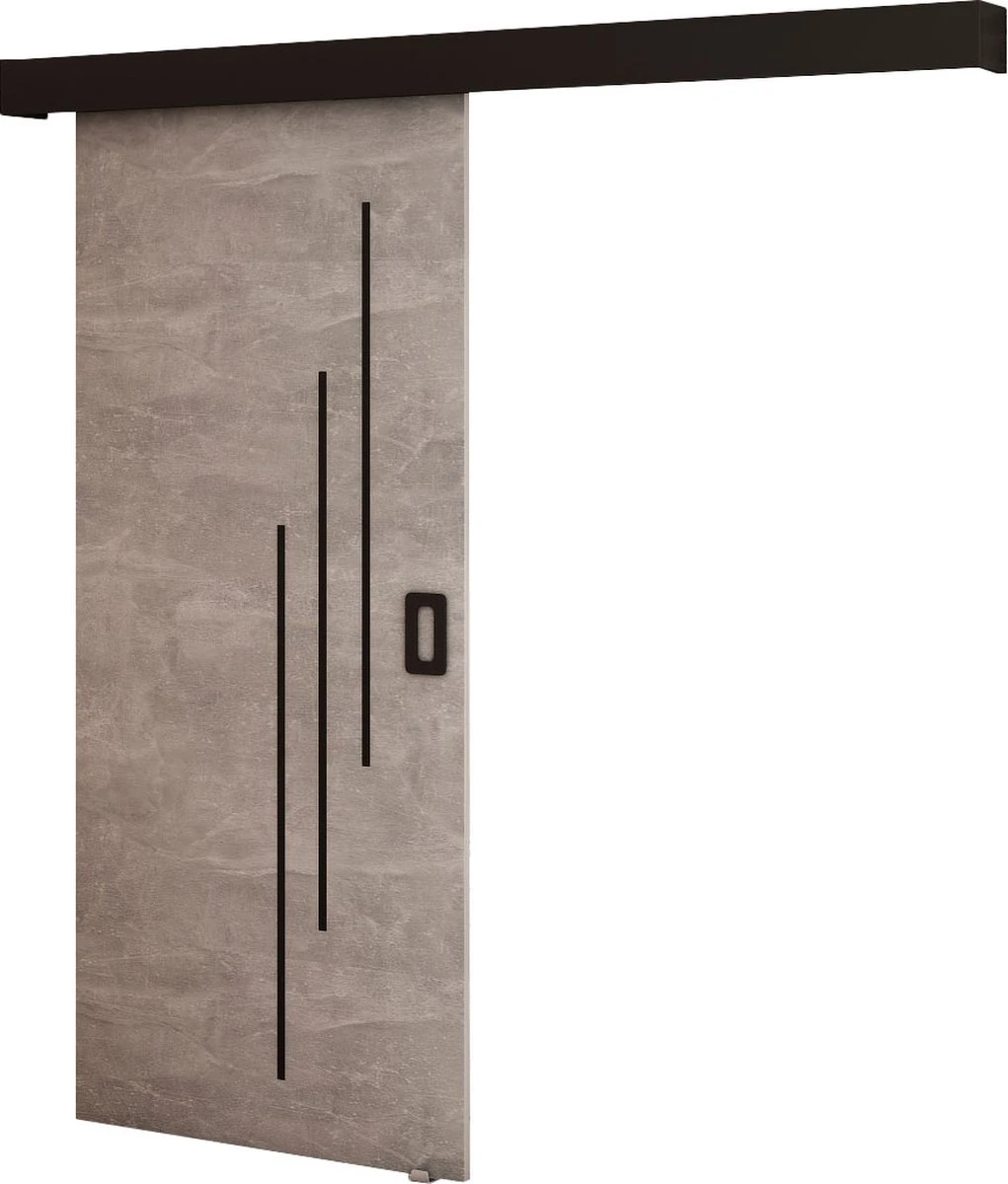 InspireMe - Système De Porte Coulissante Avec Rail - 90x204cm - MAY VI - Béton + Cadre Zwart + Poignée Zwart Avec Système Soft-Close 1 InspireMe - Système De Porte Coulissante Avec Rail - 90x204cm - MAY VI - Béton + Cadre Zwart + Poignée Zwart Avec Système Soft-Close