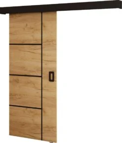 InspireMe - Système De Porte Coulissante Avec Rail - 90x204cm - MAY V - Chêne Doré + Cadre Zwart + Poignée Zwart Avec Système Soft-Close