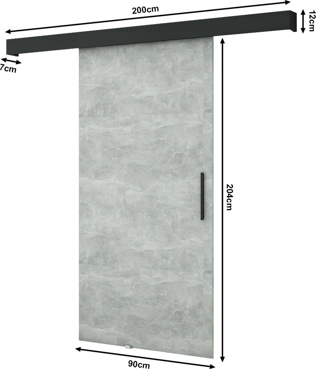 InspireMe - Système De Porte Coulissante Avec Rail - 90x204cm - POGO I - Béton + Cadre Zwart + Poignée Zwart Avec Système Soft-Close 3 InspireMe - Système De Porte Coulissante Avec Rail - 90x204cm - POGO I - Béton + Cadre Zwart + Poignée Zwart Avec Système Soft-Close - Image 3