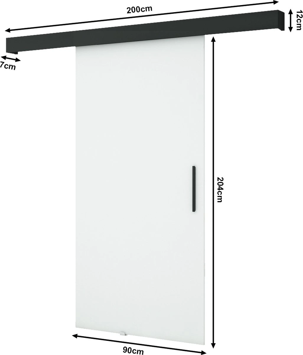 InspireMe - Système De Porte Coulissante Avec Rail - 90x204cm - POGO I - Wit Mat + Cadre Zwart + Poignée Zwart Avec Système Soft-Close 3 InspireMe - Système De Porte Coulissante Avec Rail - 90x204cm - POGO I - Wit Mat + Cadre Zwart + Poignée Zwart Avec Système Soft-Close - Image 3