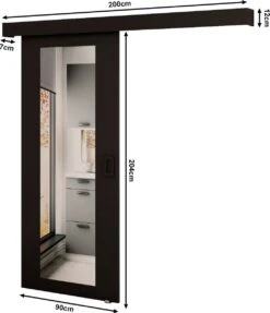 InspireMe - Système De Porte Coulissante Avec Rail Et Miroir - 90x204cm - MAY II - Zwart Mat + Cadre Zwart + Poignée Zwart Avec Système Soft-Close -Meubles Soldes 1034x1200 11