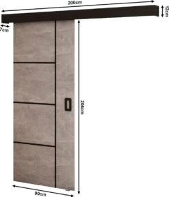 InspireMe - Système De Porte Coulissante Avec Rail - 90x204cm - MAY V - Béton + Cadre Zwart + Poignée Zwart Avec Système Soft-Close -Meubles Soldes 1034x1200