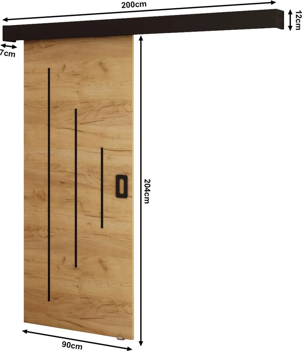 InspireMe - Système De Porte Coulissante Avec Rail - 90x204cm - MAY Y - Chêne Doré + Cadre Zwart + Poignée Zwart Avec Système Soft-Close 3 InspireMe - Système De Porte Coulissante Avec Rail - 90x204cm - MAY Y - Chêne Doré + Cadre Zwart + Poignée Zwart Avec Système Soft-Close - Image 3