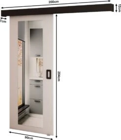 InspireMe - Système De Porte Coulissante Avec Rail Et Miroir - 90x204cm - MAY II - Wit Mat + Cadre Zwart + Poignée Zwart Avec Système Soft-Close -Meubles Soldes 1034x1200 6