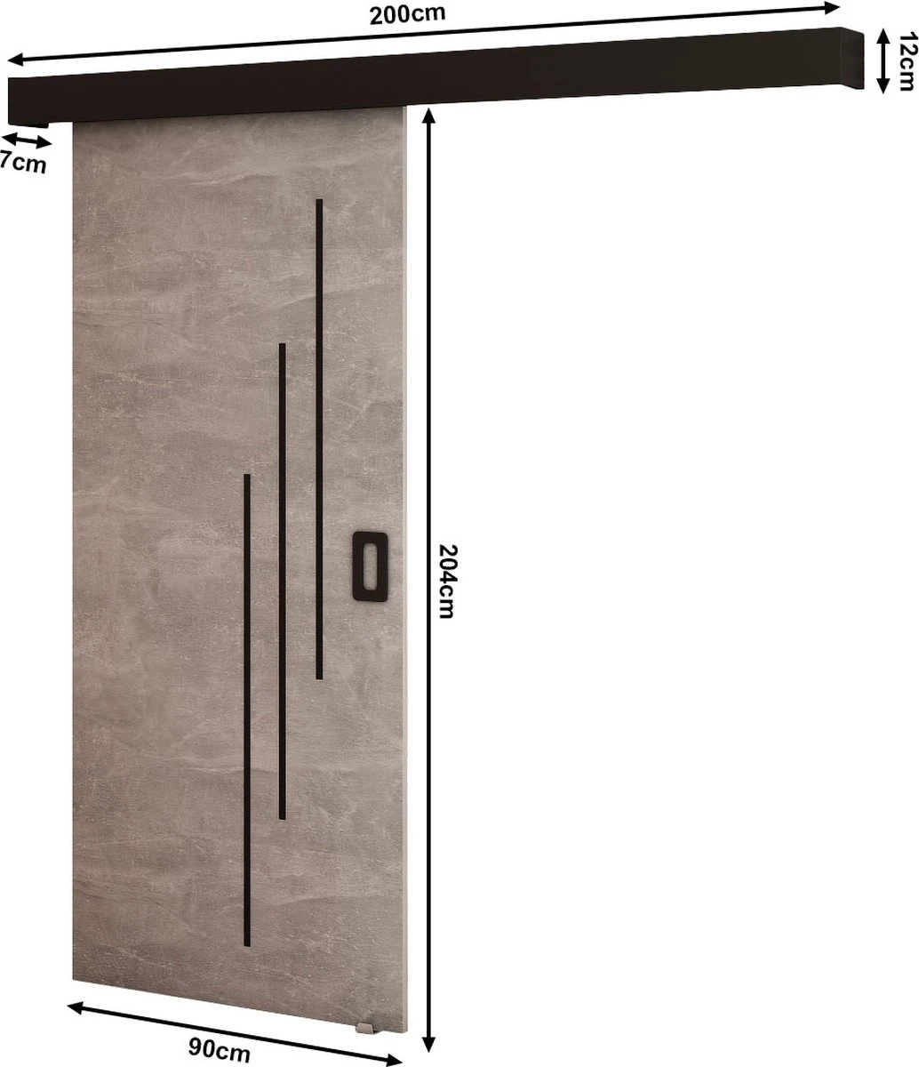 InspireMe - Système De Porte Coulissante Avec Rail - 90x204cm - MAY VI - Béton + Cadre Zwart + Poignée Zwart Avec Système Soft-Close 3 InspireMe - Système De Porte Coulissante Avec Rail - 90x204cm - MAY VI - Béton + Cadre Zwart + Poignée Zwart Avec Système Soft-Close - Image 3