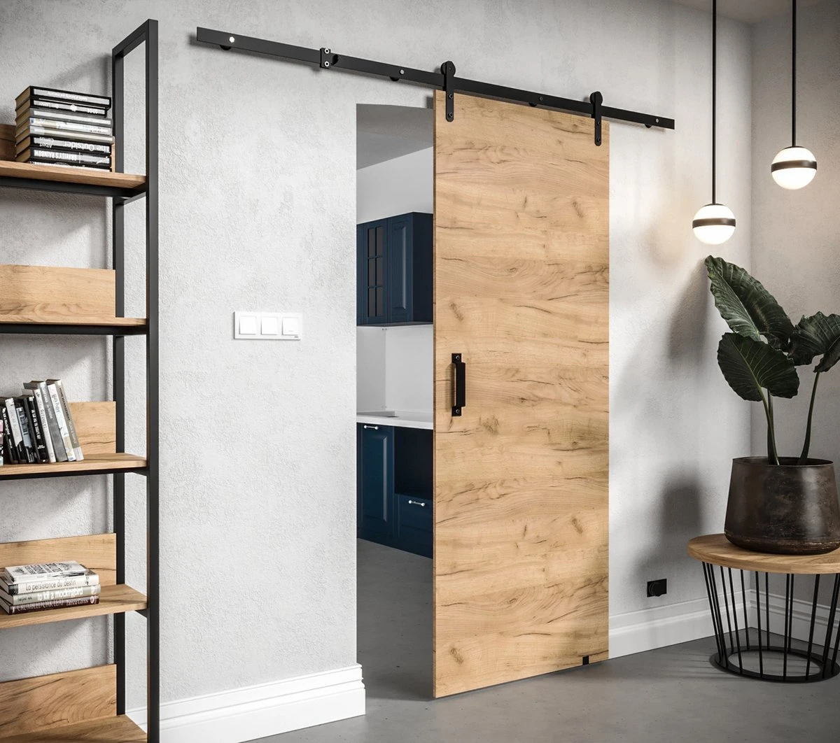 InspireMe - Système De Porte Coulissante Avec Rail - 90x204cm - PARKER I 90 - Chêne Doré 2 InspireMe - Système De Porte Coulissante Avec Rail - 90x204cm - PARKER I 90 - Chêne Doré - Image 2