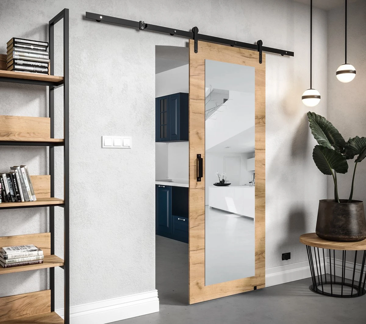 InspireMe - Système De Porte Coulissante Avec Rail - 90x204cm - PARKER II 90 - Chêne Doré 2 InspireMe - Système De Porte Coulissante Avec Rail - 90x204cm - PARKER II 90 - Chêne Doré - Image 2
