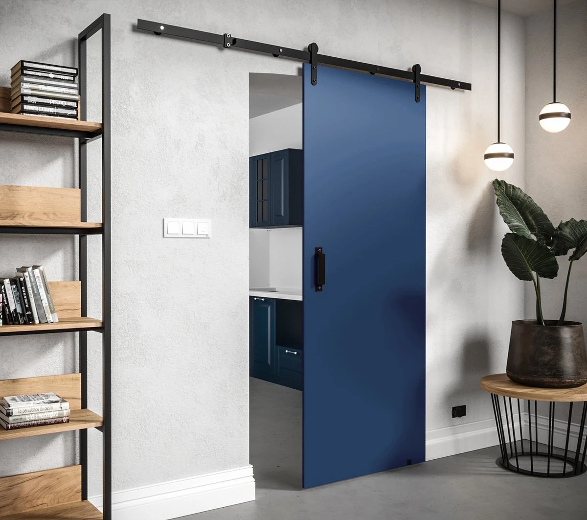 InspireMe - Système De Porte Coulissante Avec Rail - 90x204cm - PARKER I 90 - Bleu Marine 2 InspireMe - Système De Porte Coulissante Avec Rail - 90x204cm - PARKER I 90 - Bleu Marine - Image 2