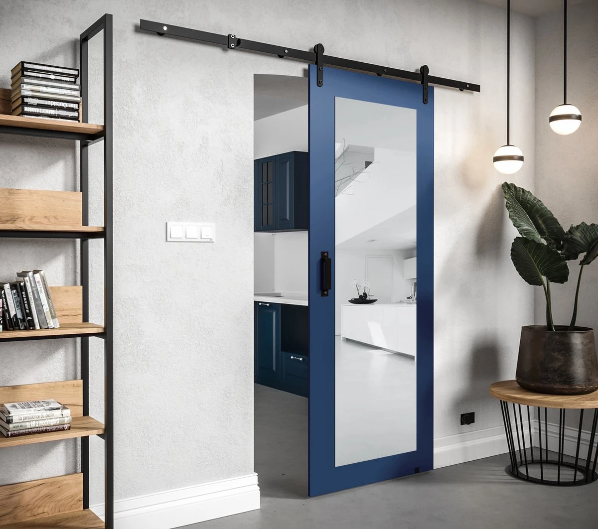 InspireMe - Système De Porte Coulissante Avec Rail - 90x204cm - PARKER II 90 - Bleu Marine 2 InspireMe - Système De Porte Coulissante Avec Rail - 90x204cm - PARKER II 90 - Bleu Marine - Image 2