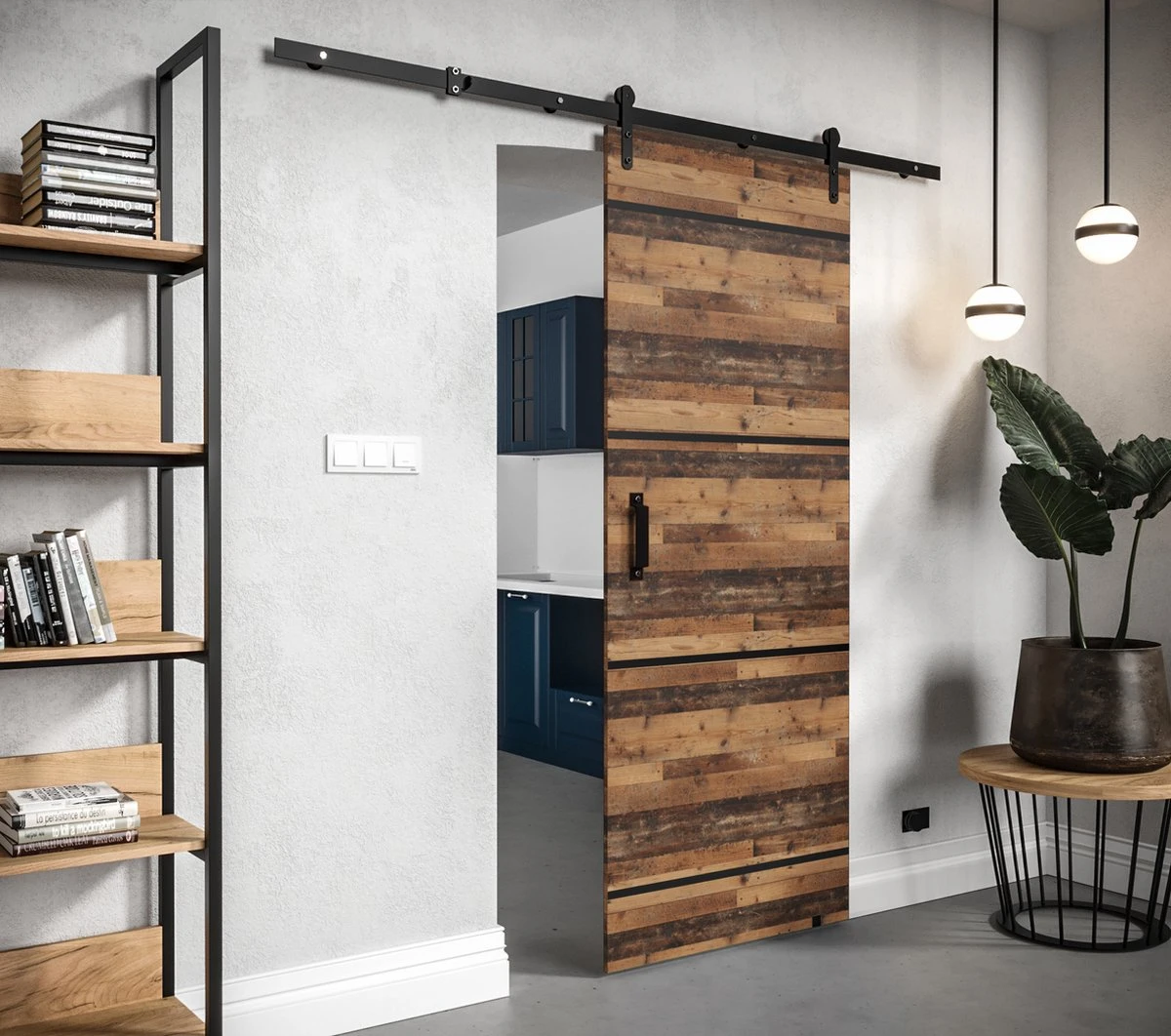 InspireMe - Système De Porte Coulissante Avec Rail - 90x204cm - PARKER IV 90 - Bois à L'ancienne Avec Système Soft-Close 2 InspireMe - Système De Porte Coulissante Avec Rail - 90x204cm - PARKER IV 90 - Bois à L'ancienne Avec Système Soft-Close - Image 2