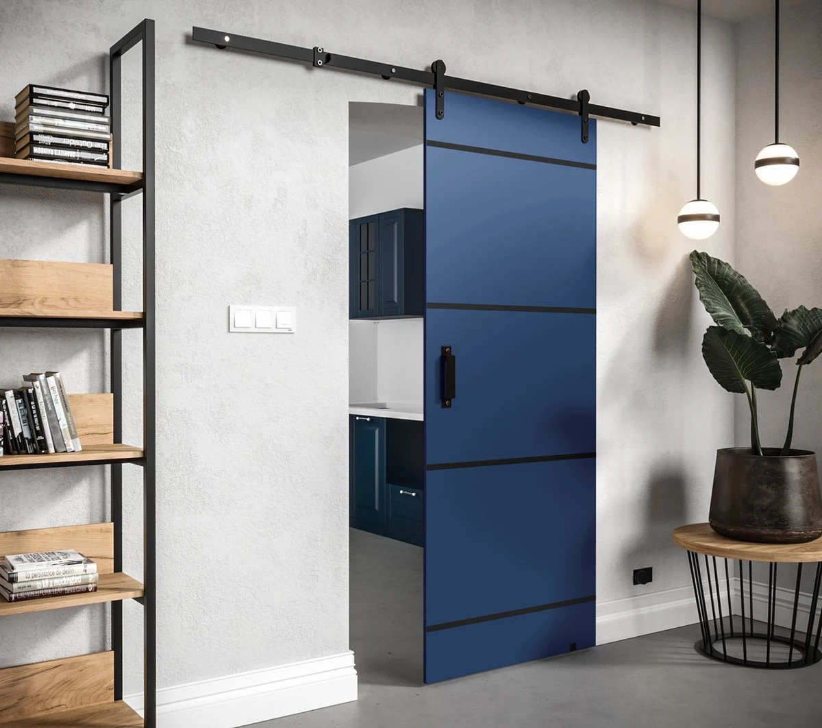 InspireMe - Système De Porte Coulissante Avec Rail - 90x204cm - PARKER IV 90 - Bleu Marine 2 InspireMe - Système De Porte Coulissante Avec Rail - 90x204cm - PARKER IV 90 - Bleu Marine - Image 2