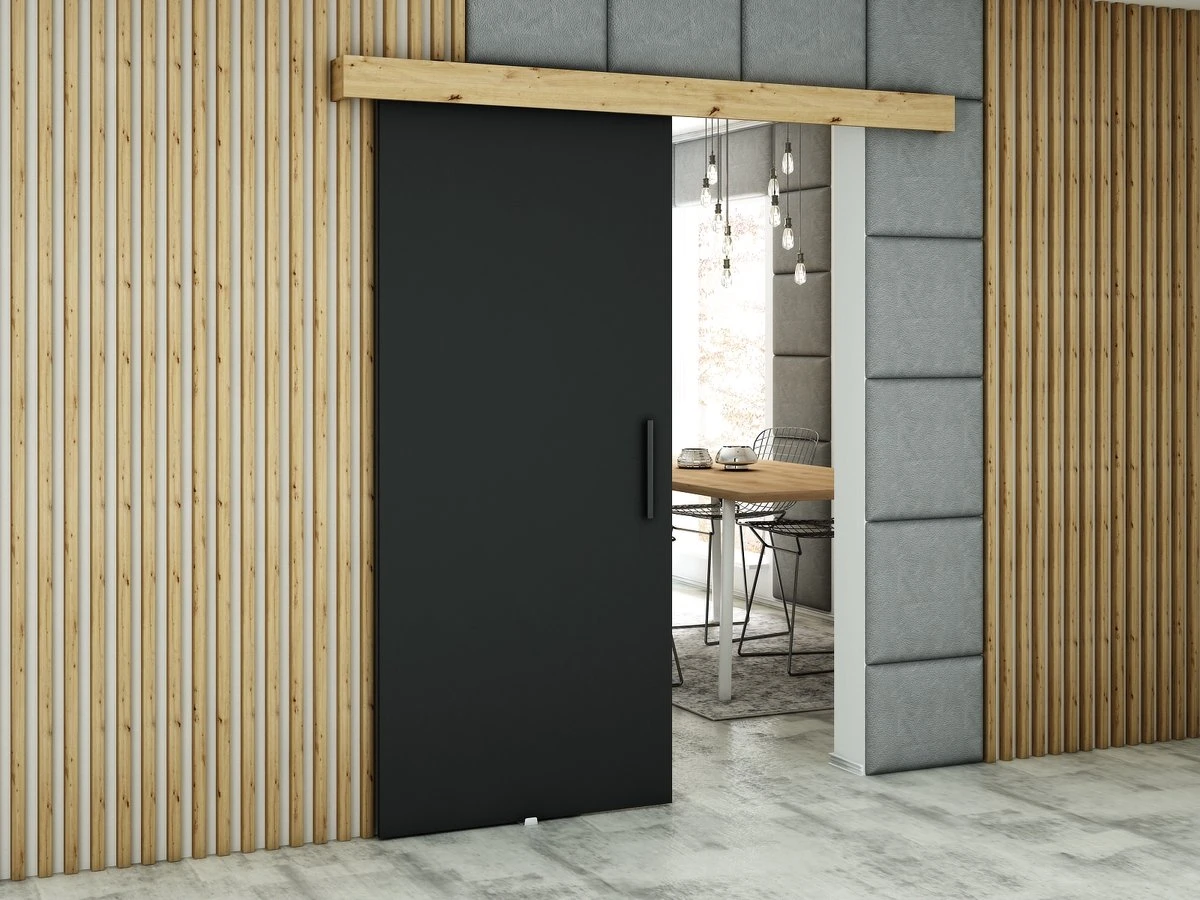 InspireMe - Système De Porte Coulissante Avec Rail - 90x204cm - LOPA I - Zwart Mat + Chêne Artisan Avec Système Soft-Close 2 InspireMe - Système De Porte Coulissante Avec Rail - 90x204cm - LOPA I - Zwart Mat + Chêne Artisan Avec Système Soft-Close - Image 2