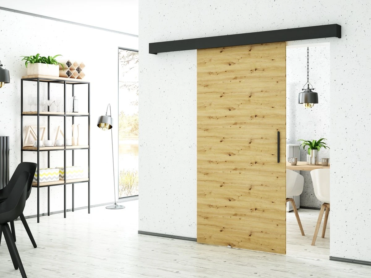 InspireMe - Système De Porte Coulissante Avec Rail - 90x204cm - POGO I - Chêne Artisan + Cadre Zwart + Poignée Zwart Avec Système Soft-Close 2 InspireMe - Système De Porte Coulissante Avec Rail - 90x204cm - POGO I - Chêne Artisan + Cadre Zwart + Poignée Zwart Avec Système Soft-Close - Image 2