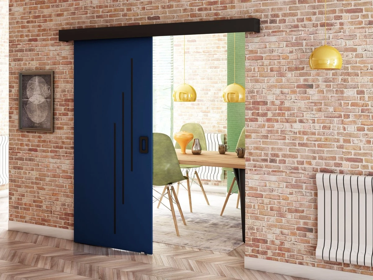 InspireMe - Système De Porte Coulissante Avec Rail - 90x204cm - MAY VI - Bleu Marine + Cadre Zwart + Poignée Zwart Avec Système Soft-Close 2 InspireMe - Système De Porte Coulissante Avec Rail - 90x204cm - MAY VI - Bleu Marine + Cadre Zwart + Poignée Zwart Avec Système Soft-Close - Image 2