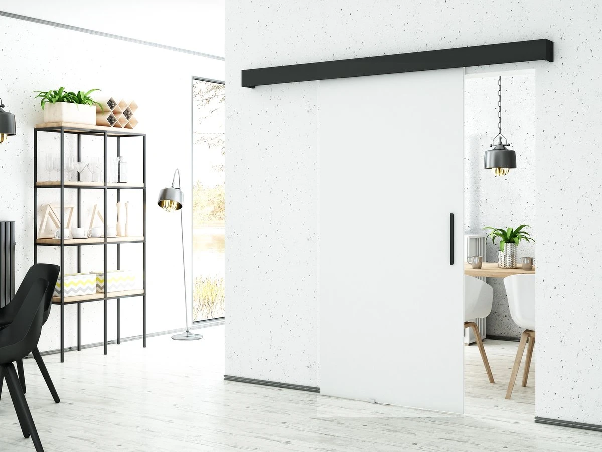 InspireMe - Système De Porte Coulissante Avec Rail - 90x204cm - POGO I - Wit Mat + Cadre Zwart + Poignée Zwart Avec Système Soft-Close 2 InspireMe - Système De Porte Coulissante Avec Rail - 90x204cm - POGO I - Wit Mat + Cadre Zwart + Poignée Zwart Avec Système Soft-Close - Image 2