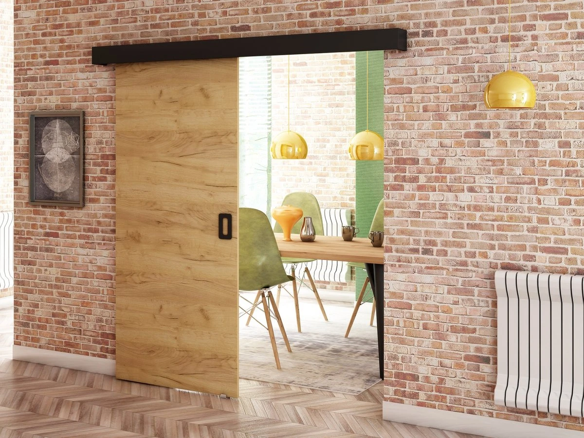 InspireMe - Système De Porte Coulissante Avec Rail - 90x204cm - MAY I - Chêne Doré + Cadre Zwart + Poignée Zwart Avec Système Soft-Close 2 InspireMe - Système De Porte Coulissante Avec Rail - 90x204cm - MAY I - Chêne Doré + Cadre Zwart + Poignée Zwart Avec Système Soft-Close - Image 2