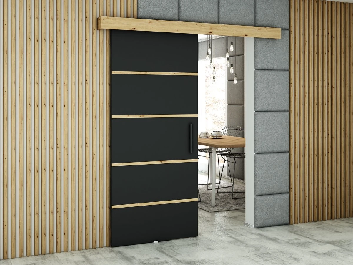 InspireMe - Système De Porte Coulissante Avec Rail - 90x204cm - LOPA IV - Zwart Mat + Chêne Artisan 2 InspireMe - Système De Porte Coulissante Avec Rail - 90x204cm - LOPA IV - Zwart Mat + Chêne Artisan - Image 2