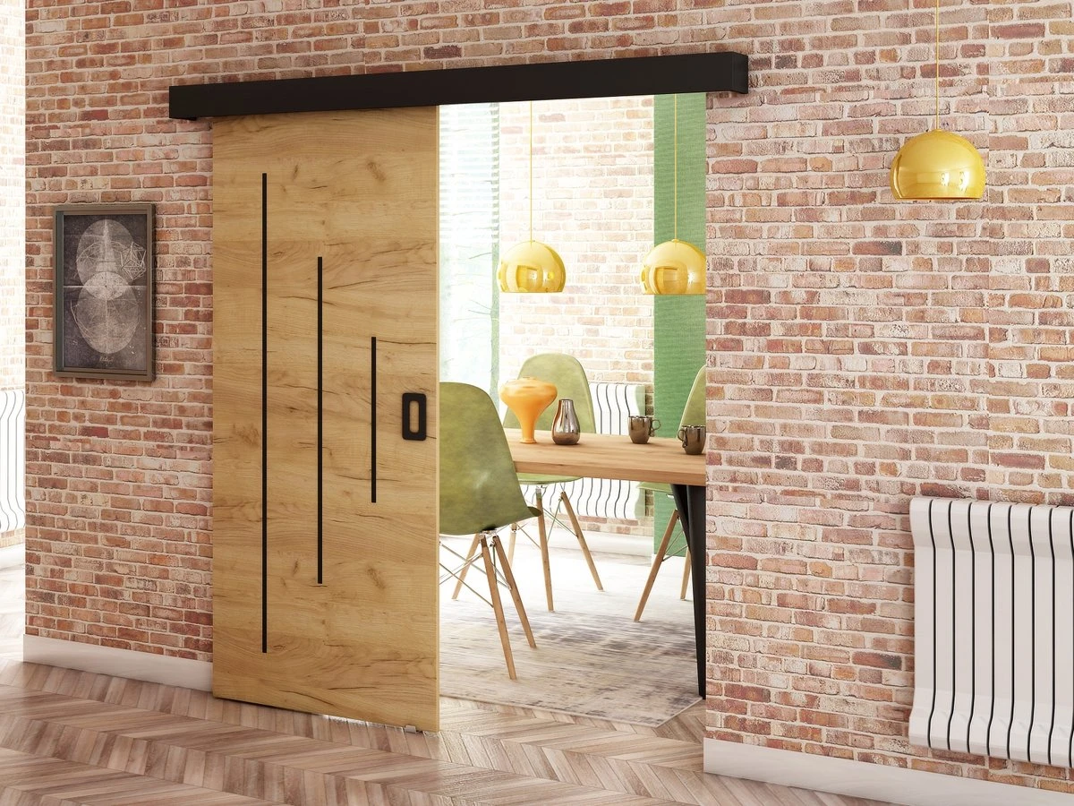 InspireMe - Système De Porte Coulissante Avec Rail - 90x204cm - MAY Y - Chêne Doré + Cadre Zwart + Poignée Zwart Avec Système Soft-Close 2 InspireMe - Système De Porte Coulissante Avec Rail - 90x204cm - MAY Y - Chêne Doré + Cadre Zwart + Poignée Zwart Avec Système Soft-Close - Image 2