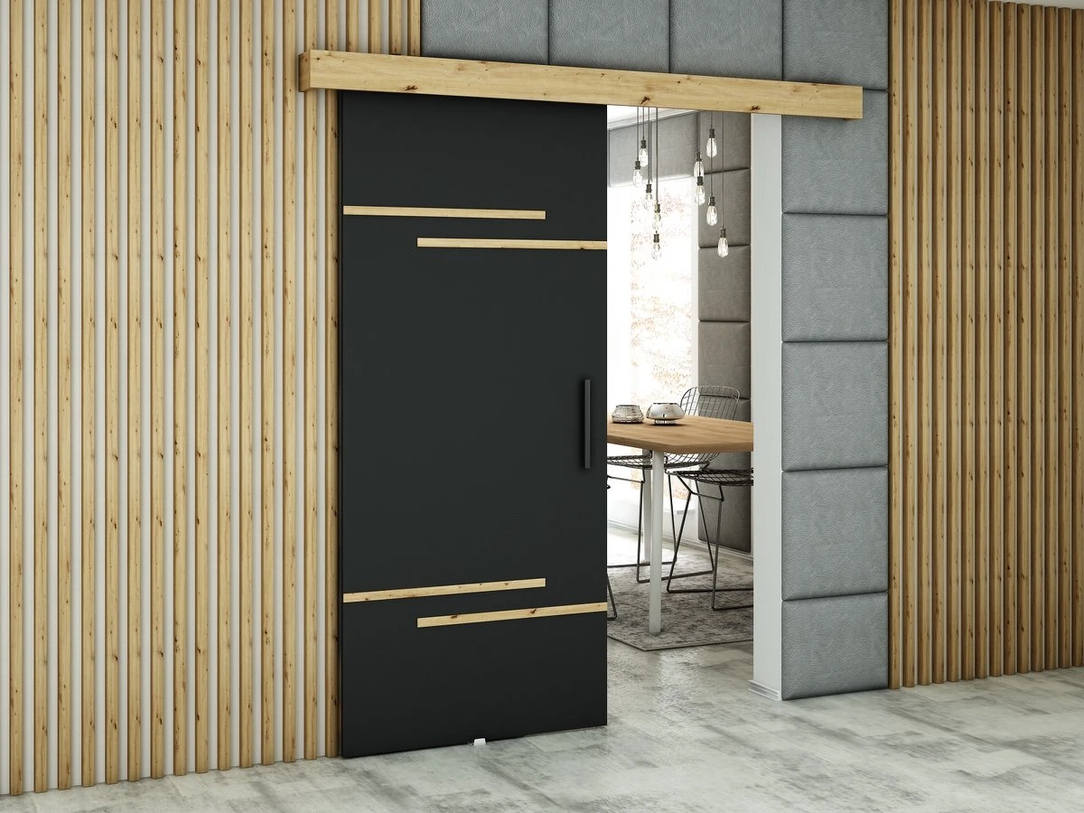 InspireMe - Système De Porte Coulissante Avec Rail - 90x204cm - LOPA VII - Zwart Mat + Chêne Artisan 2 InspireMe - Système De Porte Coulissante Avec Rail - 90x204cm - LOPA VII - Zwart Mat + Chêne Artisan - Image 2