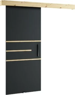 InspireMe - Système De Porte Coulissante Avec Rail - 90x204cm - LOPA X - Zwart Mat + Chêne Artisan