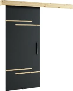 InspireMe - Système De Porte Coulissante Avec Rail - 90x204cm - LOPA VII - Zwart Mat + Chêne Artisan