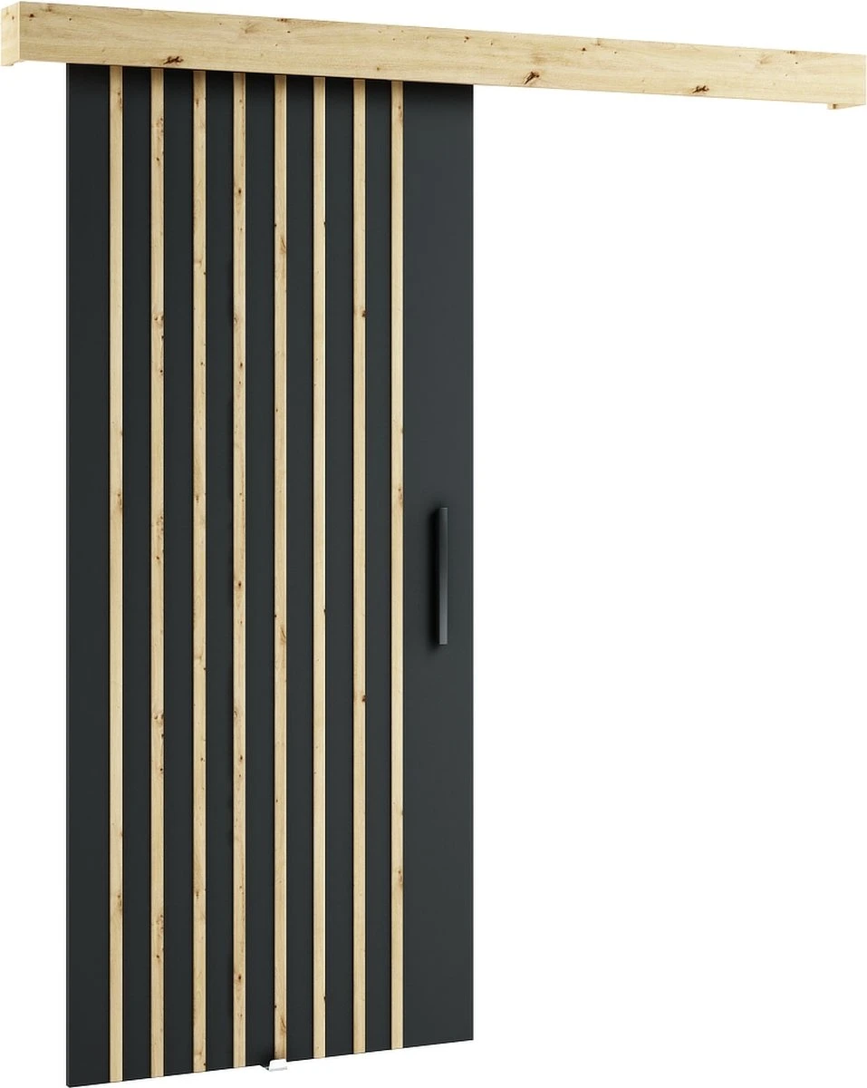 InspireMe - Système De Porte Coulissante Avec Rail - 90x204cm - LOPA III - Zwart Mat + Chêne Artisan Avec Système Soft-Close 1 InspireMe - Système De Porte Coulissante Avec Rail - 90x204cm - LOPA III - Zwart Mat + Chêne Artisan Avec Système Soft-Close