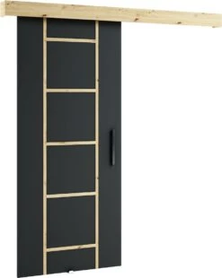 InspireMe - Système De Porte Coulissante Avec Rail - 90x204cm - LOPA VI - Zwart Mat + Chêne Artisan