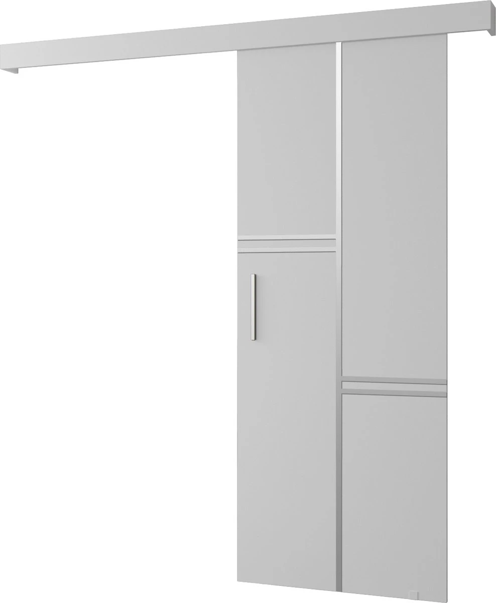 InspireMe - Système De Porte Coulissante Avec Rail - 90x204cm - AGRA VIII - Wit Mat + Cadre Wit + Poignée Argent 1 InspireMe - Système De Porte Coulissante Avec Rail - 90x204cm - AGRA VIII - Wit Mat + Cadre Wit + Poignée Argent