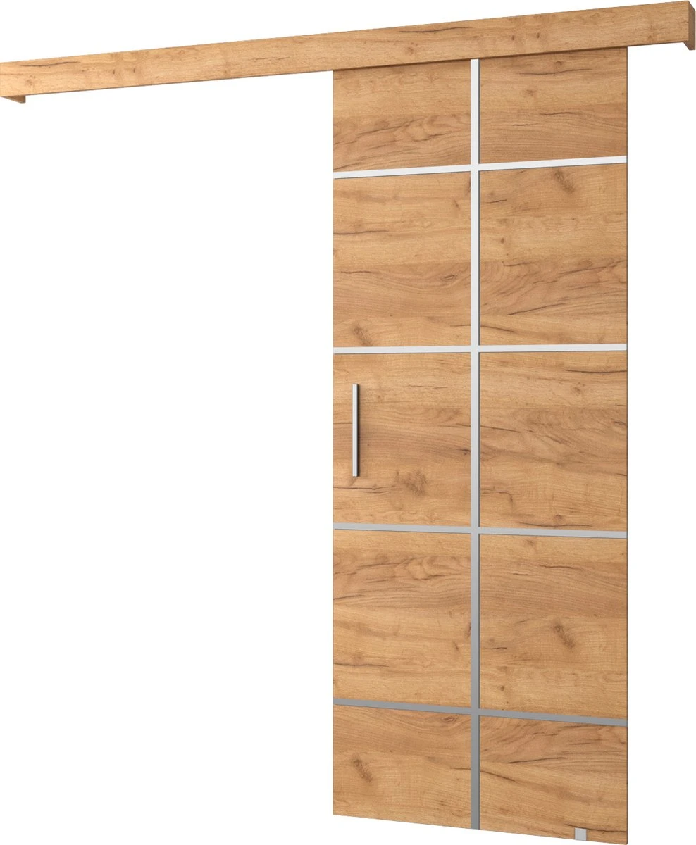 InspireMe - Système De Porte Coulissante Avec Rail - 90x204cm - AGRA III - Chêne Doré + Cadre Chêne Doré + Poignée Argent 1 InspireMe - Système De Porte Coulissante Avec Rail - 90x204cm - AGRA III - Chêne Doré + Cadre Chêne Doré + Poignée Argent