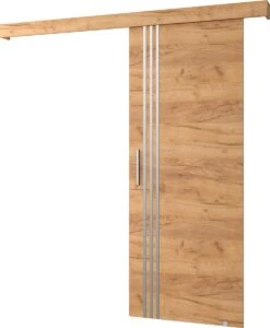 InspireMe - Système De Porte Coulissante Avec Rail - 90x204cm - AGRA VI - Chêne Doré + Cadre Chêne Doré + Poignée Argent