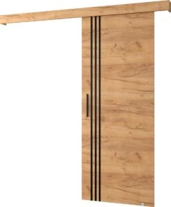 InspireMe - Système De Porte Coulissante Avec Rail - 90x204cm - AGRA VI - Chêne Doré + Cadre Chêne Doré + Poignée Zwart