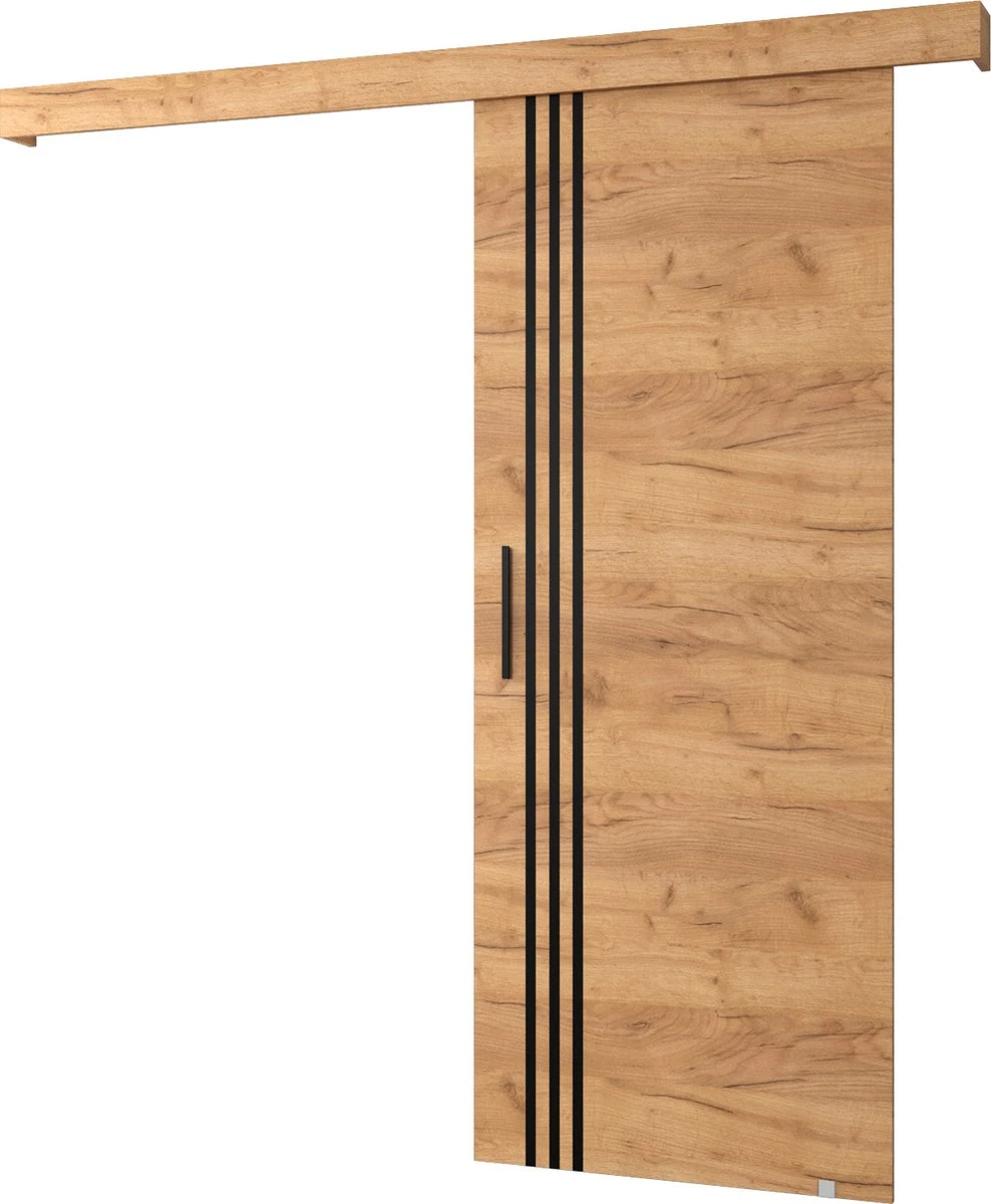 InspireMe - Système De Porte Coulissante Avec Rail - 90x204cm - AGRA VI - Chêne Doré + Cadre Chêne Doré + Poignée Zwart 1 InspireMe - Système De Porte Coulissante Avec Rail - 90x204cm - AGRA VI - Chêne Doré + Cadre Chêne Doré + Poignée Zwart