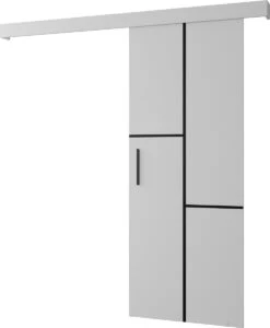 InspireMe - Système De Porte Coulissante Avec Rail - 90x204cm - AGRA VII - Wit Mat + Cadre Zwart + Poignée Zwart Avec Système Soft-Close