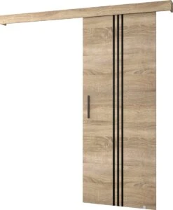 InspireMe - Système De Porte Coulissante Avec Rail - 90x204cm - AGRA V - Chêne Sonoma + Cadre Chêne Sonoma + Poignée Zwart Avec Système Soft-Close