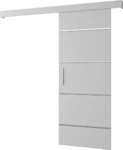 InspireMe - Système De Porte Coulissante Avec Rail - 90x204cm - AGRA IV - Wit Mat + Cadre Wit + Poignée Argent Avec Système Soft-Close