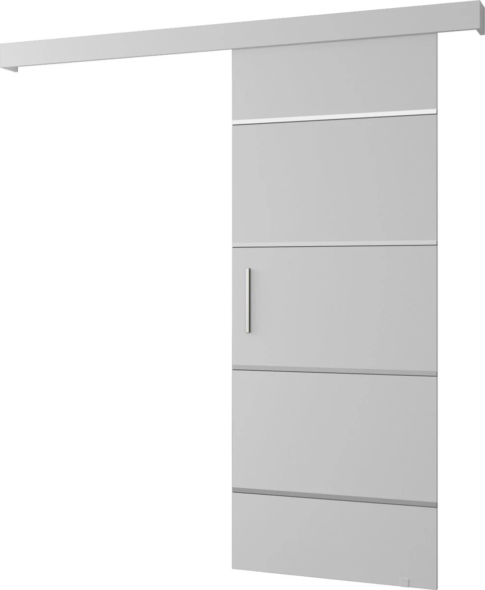 InspireMe - Système De Porte Coulissante Avec Rail - 90x204cm - AGRA IV - Wit Mat + Cadre Wit + Poignée Argent Avec Système Soft-Close 1 InspireMe - Système De Porte Coulissante Avec Rail - 90x204cm - AGRA IV - Wit Mat + Cadre Wit + Poignée Argent Avec Système Soft-Close