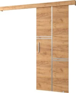InspireMe - Système De Porte Coulissante Avec Rail - 90x204cm - AGRA VIII - Chêne Doré + Cadre Chêne Doré + Poignée Argent
