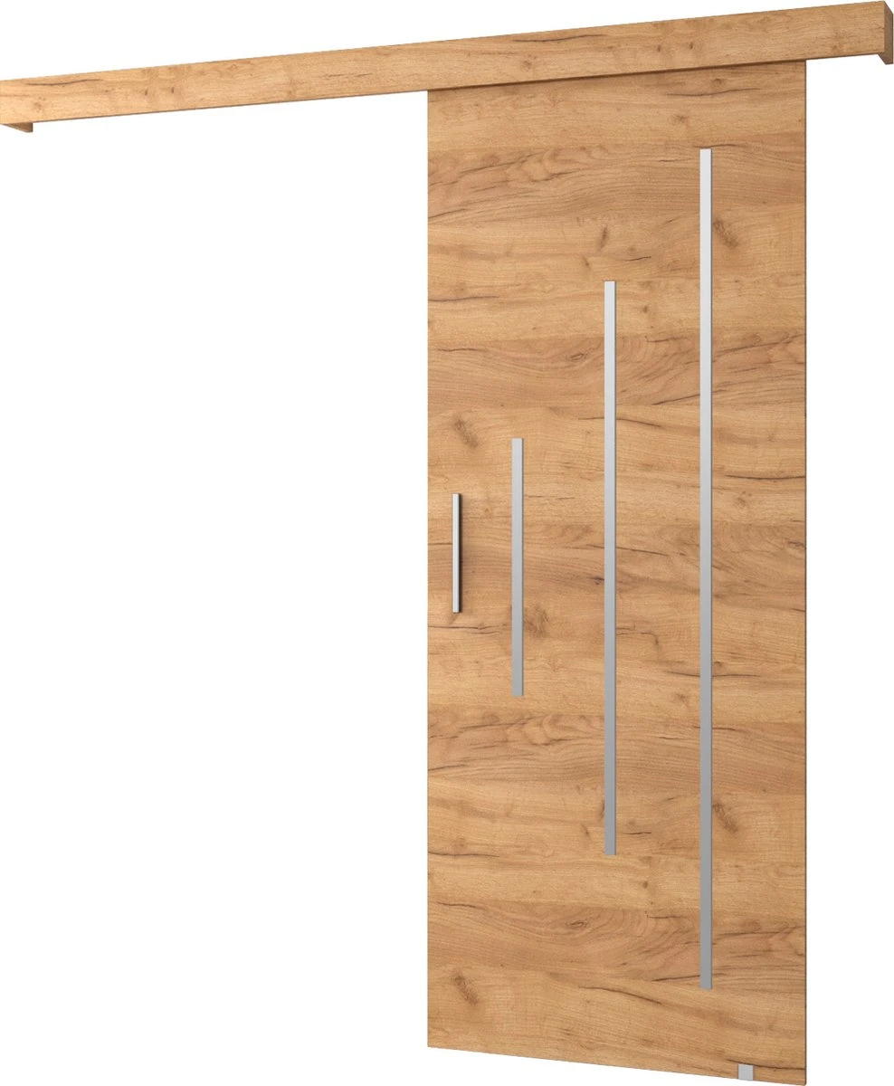 InspireMe - Système De Porte Coulissante Avec Rail - 90x204cm - AGRA Y - Chêne Doré + Cadre Chêne Doré + Poignée Argent 1 InspireMe - Système De Porte Coulissante Avec Rail - 90x204cm - AGRA Y - Chêne Doré + Cadre Chêne Doré + Poignée Argent