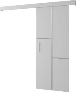 InspireMe - Système De Porte Coulissante Avec Rail - 90x204cm - AGRA VII - Wit Mat + Cadre Wit + Poignée Argent