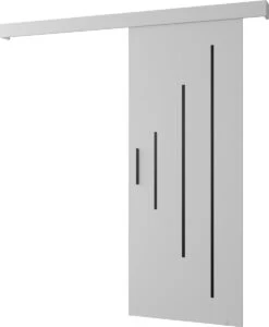 InspireMe - Système De Porte Coulissante Avec Rail - 90x204cm - AGRA Y - Wit Mat + Cadre Zwart + Poignée Zwart