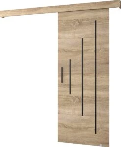 InspireMe - Système De Porte Coulissante Avec Rail - 90x204cm - AGRA Y - Chêne Sonoma + Cadre Chêne Sonoma + Poignée Zwart
