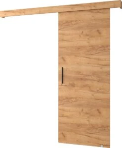 InspireMe - Système De Porte Coulissante Avec Rail - 90x204cm - AGRA I - Chêne Doré + Cadre Chêne Doré + Poignée Zwart Avec Système Soft-Close