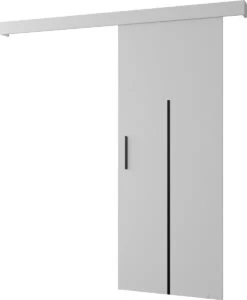 InspireMe - Système De Porte Coulissante Avec Rail - 90x204cm - AGRA X - Wit Mat + Cadre Zwart + Poignée Zwart Avec Système Soft-Close